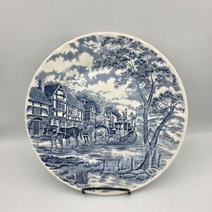 1 Dinner Plate Royal Wessex England Blue White Stage Coach Horses  10"